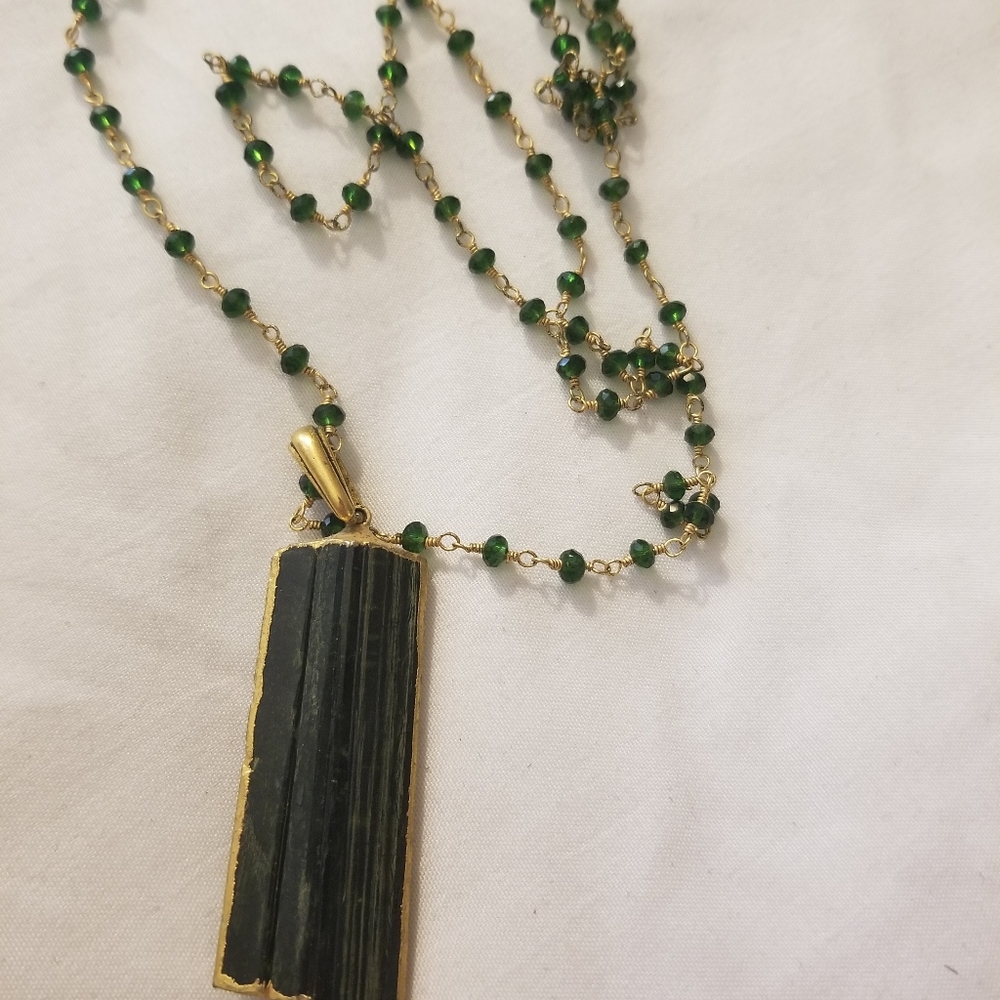 Green and black tourmaline gold necklace